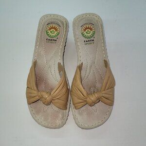 Earth Spirit Shoe Womens Size 7 Liberty Sandal Tan Leather Knot 2.5" Heel